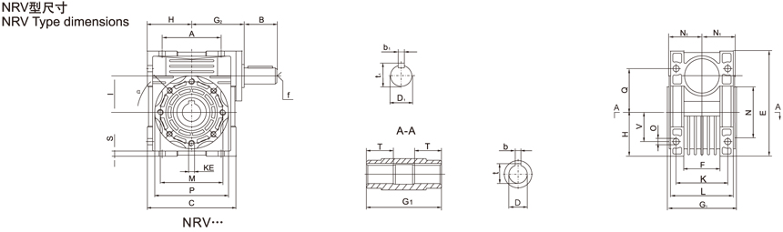 NRV蝸輪減速機(jī)型尺寸><br />
<br />
<img src=